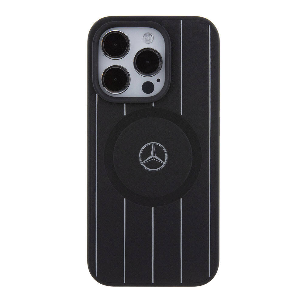 Mercedes Benz iPhone 15 Pro Orjinal Lisanslı M-safe Şarj Özellikli Baskı Logolu Paralel Çizgi Desenli Deri Kılıf Mercedes Benz iPhone 15 Pro Orjinal Lisanslı M-safe Şarj Özellikli Baskı Logolu Paralel Çizgi Desenli Deri Kılıf